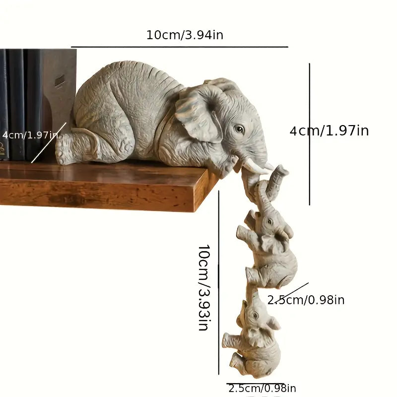 Elefantfamilie Figurer | Sæt med 3 Detaljerede Harpiks Ornamenter til Hus & Have