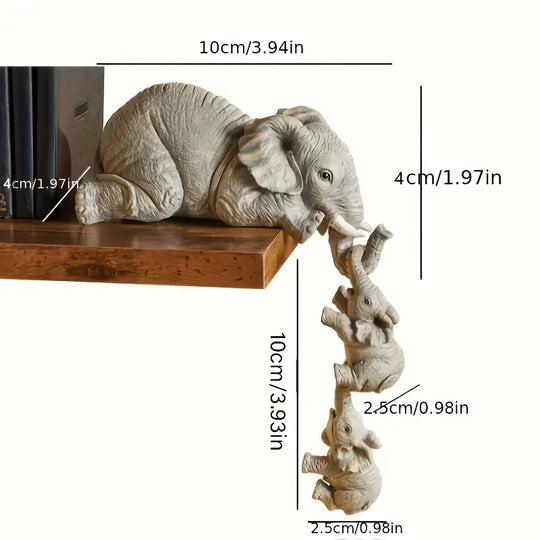 Elefantfamilie Figurer | Sæt med 3 Detaljerede Harpiks Ornamenter til Hus & Have
