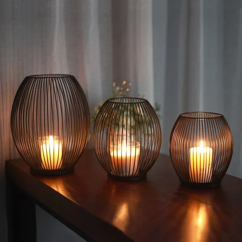 Ensemble moderne de chandeliers en métal | Ornement de table géométrique & centre de table