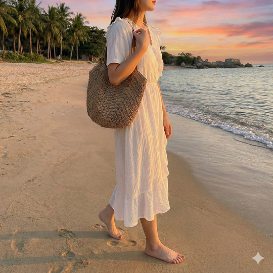 Geweven Strandtas Dames – Ruime Schoudertas voor Zomer