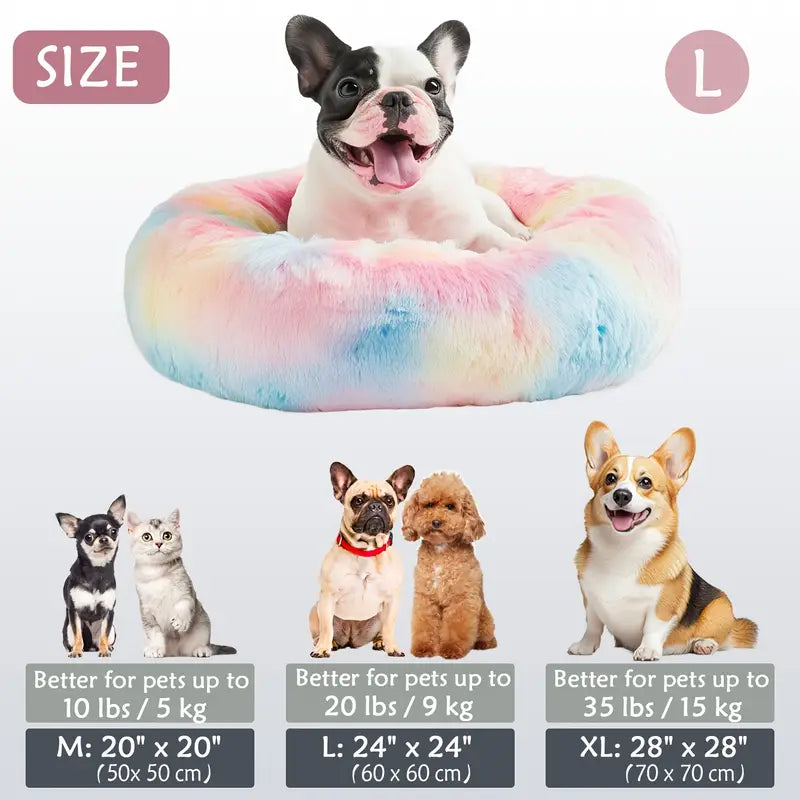 Beroligende Donut Kæledyrskurv | Vaskbar Kunstpels Hund & Kat Kurv