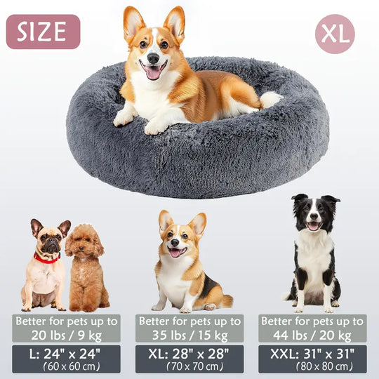 Beroligende Donut Kæledyrskurv | Vaskbar Kunstpels Hund & Kat Kurv
