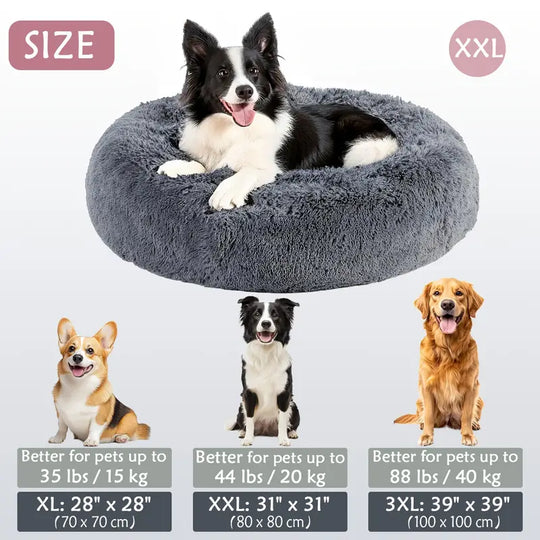 Beroligende Donut Kæledyrskurv | Vaskbar Kunstpels Hund & Kat Kurv