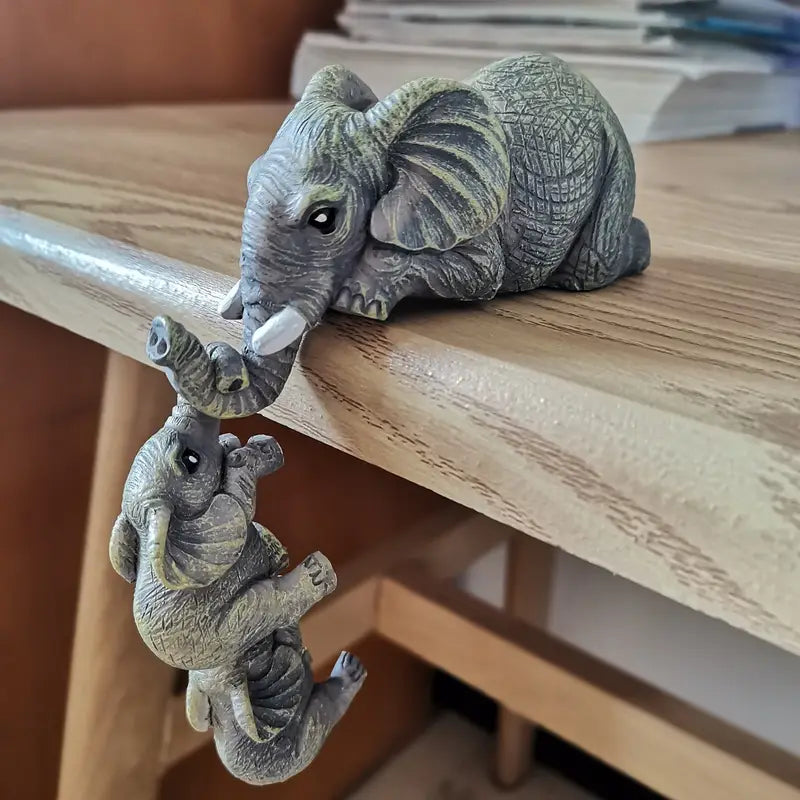 Elefantfamilie Figurer | Sæt med 3 Detaljerede Harpiks Ornamenter til Hus & Have