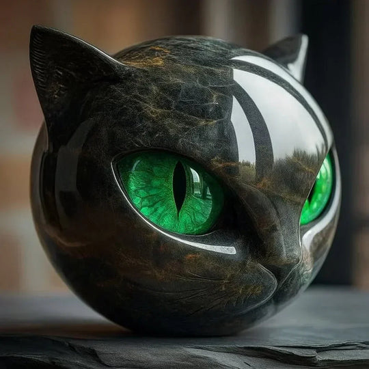 Mystische Schwarze Katzen Skulptur | Gotischer Katzenkopf Standbild Dekor Ornament