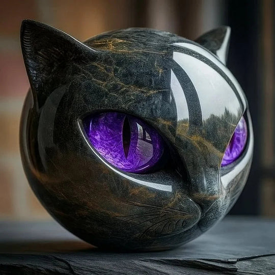 Mystische Schwarze Katzen Skulptur | Gotischer Katzenkopf Standbild Dekor Ornament