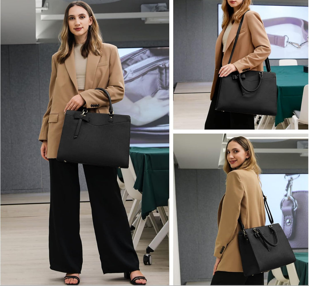 Women's Laptop Bag PU Leather Waterproof with Multiple Pockets