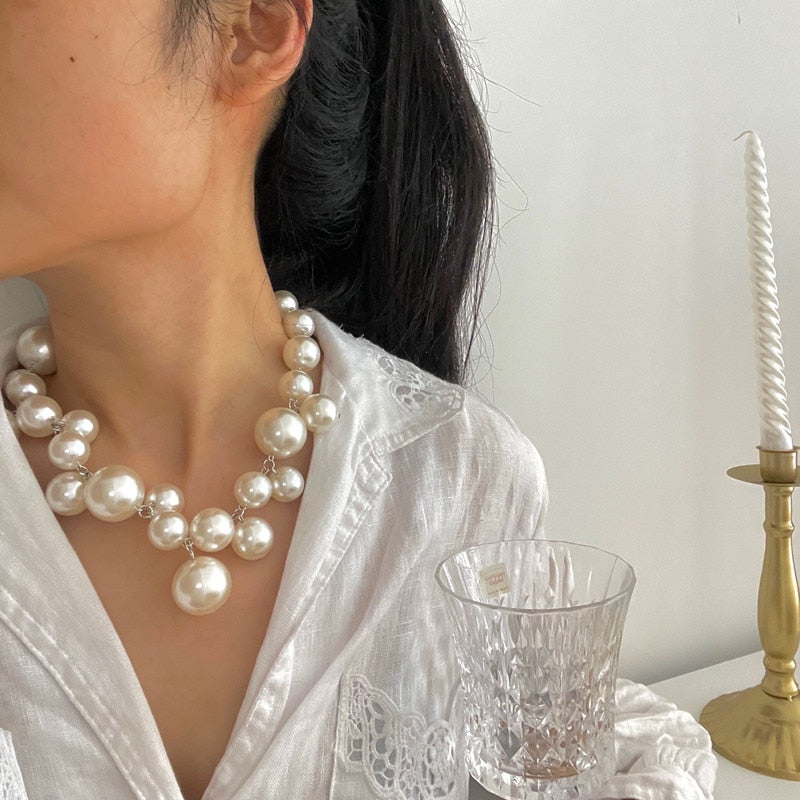 Collier de perles pour femmes | Grand collier ras-du-cou à grosses perles