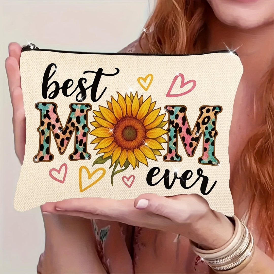 Kosmetiktasche für Damen mit Sonnenblume und dem Text „Beste Mama aller Zeiten“ – Trendiges Geschenk für Mama