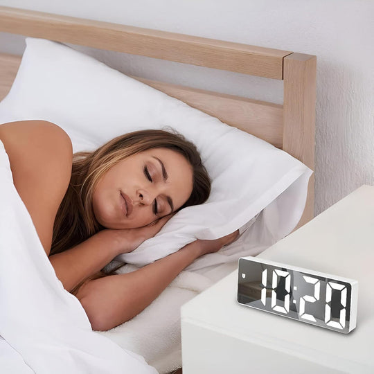 Sveglia Specchio LED | Orologio a Comando Vocale con Memoria in Caso di Blackout