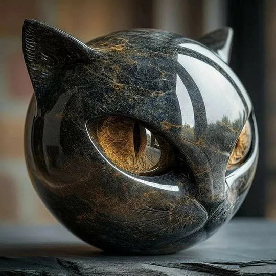 Mystische Schwarze Katzen Skulptur | Gotischer Katzenkopf Standbild Dekor Ornament