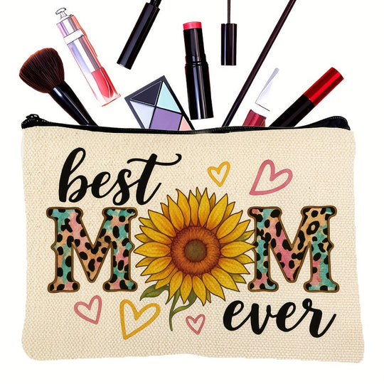 Kosmetiktasche für Damen mit Sonnenblume und dem Text „Beste Mama aller Zeiten“ – Trendiges Geschenk für Mama