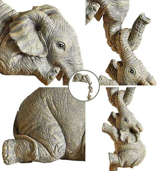 Elefantfamilie Figurer | Sæt med 3 Detaljerede Harpiks Ornamenter til Hus & Have