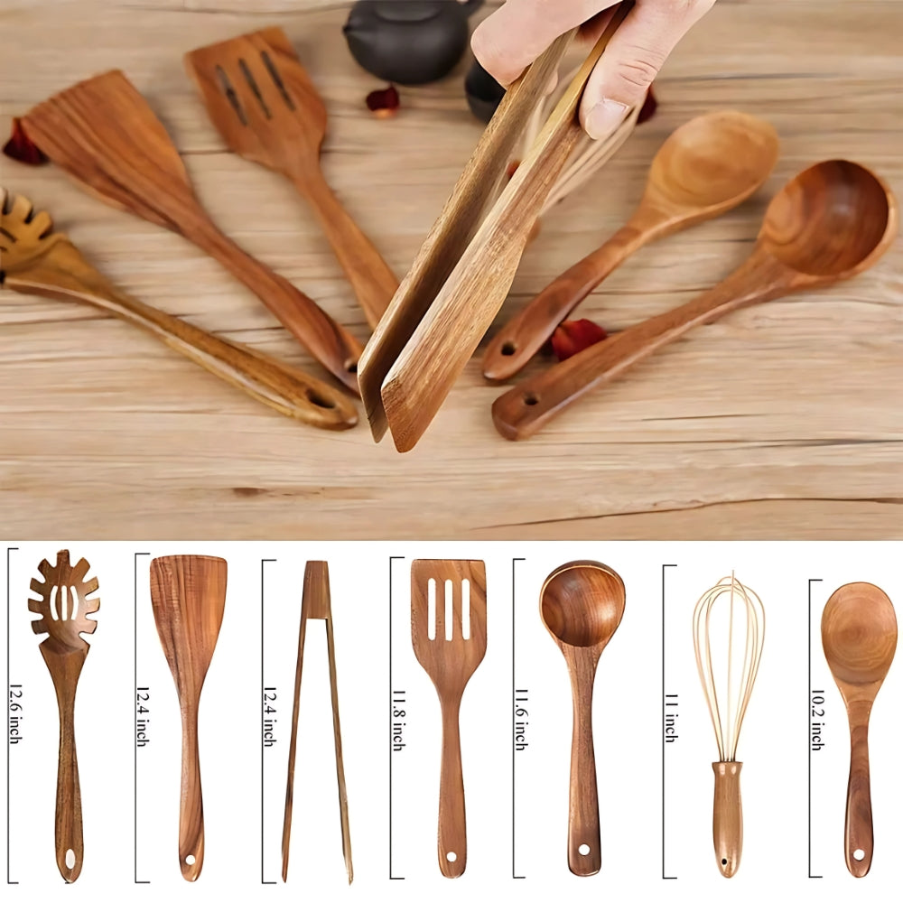7-Piece Wooden Kitchen Set – Ergonomic Handle Pan-Friendly
