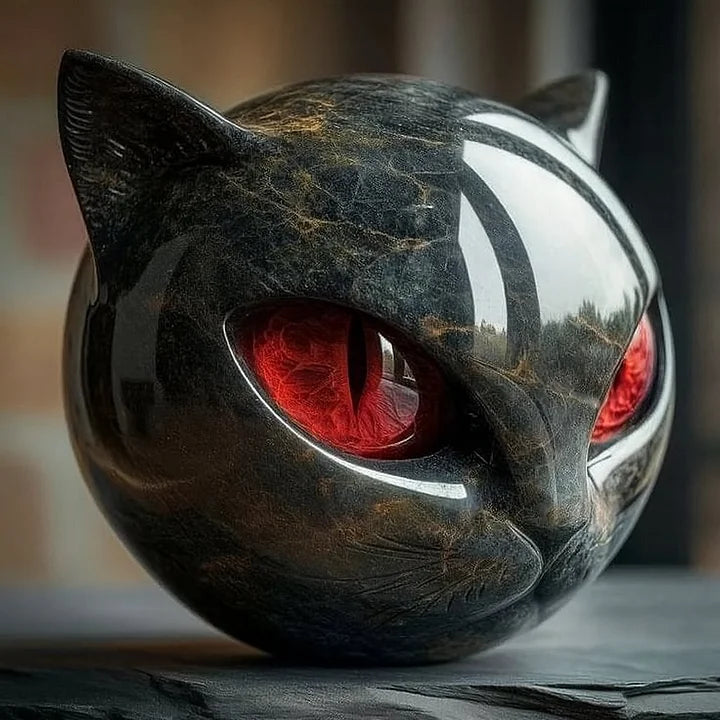 Mystische Schwarze Katzen Skulptur | Gotischer Katzenkopf Standbild Dekor Ornament