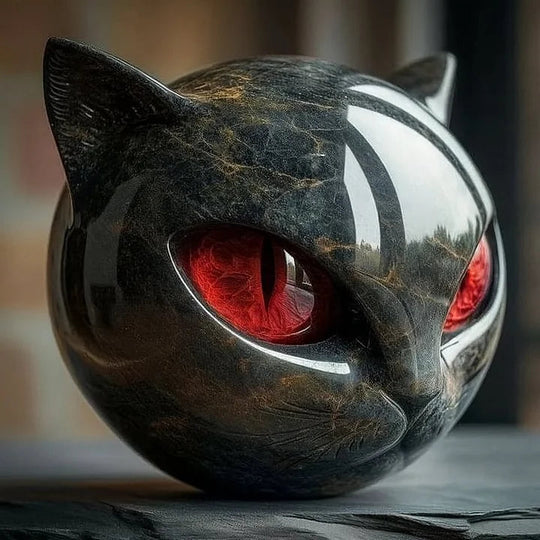 Mystische Schwarze Katzen Skulptur | Gotischer Katzenkopf Standbild Dekor Ornament