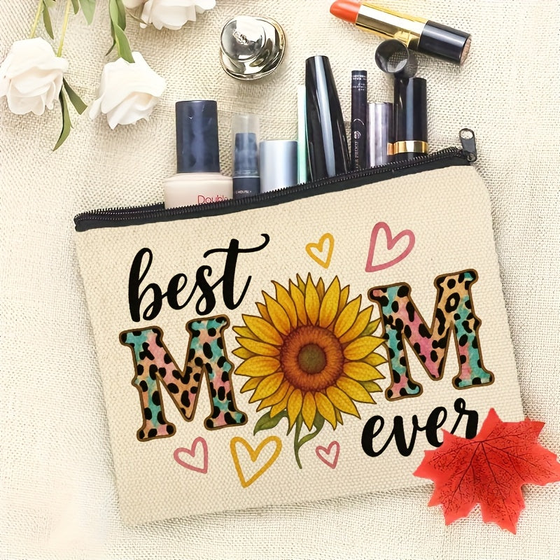 Kosmetiktasche für Damen mit Sonnenblume und dem Text „Beste Mama aller Zeiten“ – Trendiges Geschenk für Mama