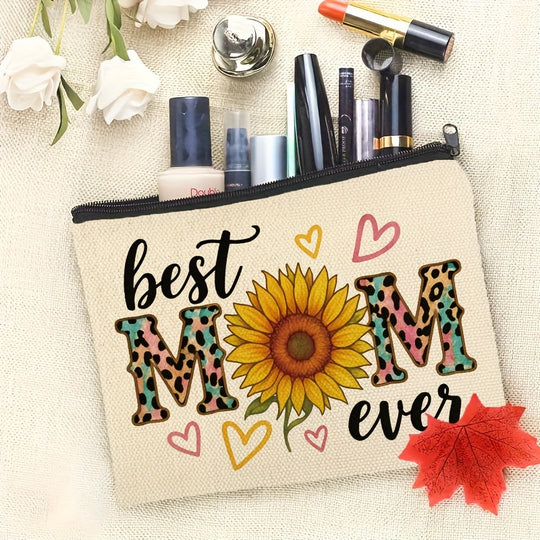 Kosmetiktasche für Damen mit Sonnenblume und dem Text „Beste Mama aller Zeiten“ – Trendiges Geschenk für Mama