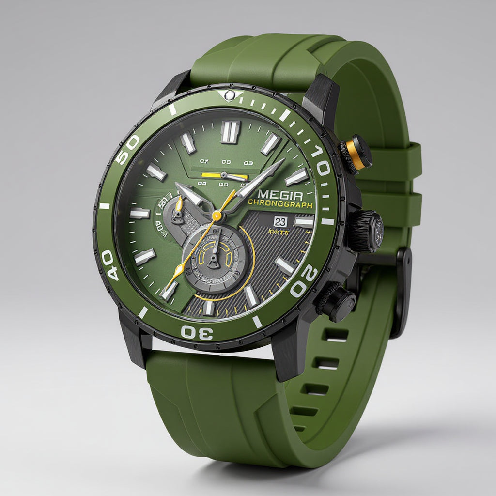 Men’s Chronograph Watch - 44mm Sporty Design with Silicone Band
