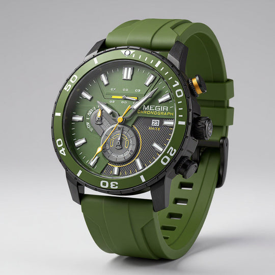 Men’s Chronograph Watch - 44mm Sporty Design with Silicone Band