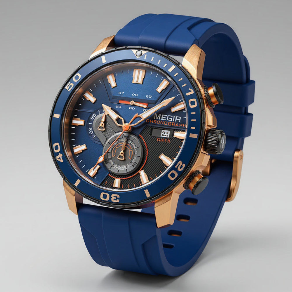 Men’s Chronograph Watch - 44mm Sporty Design with Silicone Band