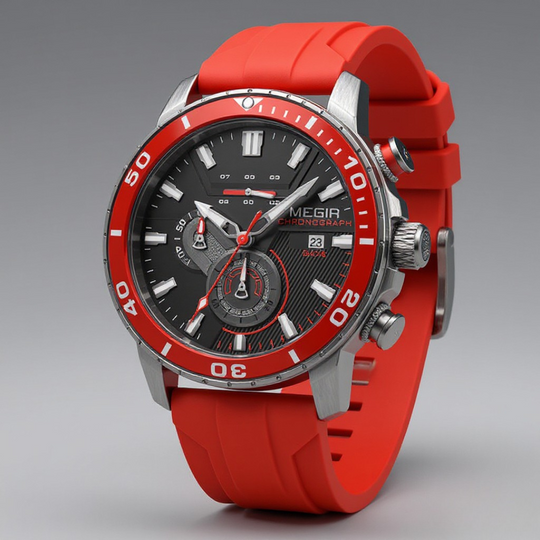 Men’s Chronograph Watch - 44mm Sporty Design with Silicone Band