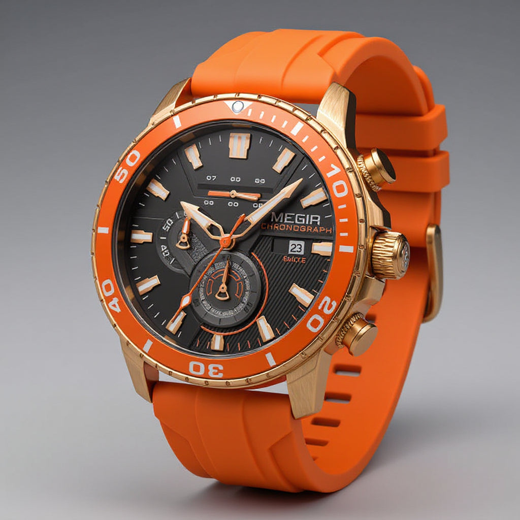 Men’s Chronograph Watch - 44mm Sporty Design with Silicone Band