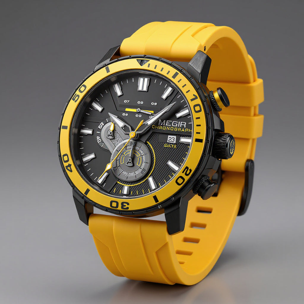 Men’s Chronograph Watch - 44mm Sporty Design with Silicone Band