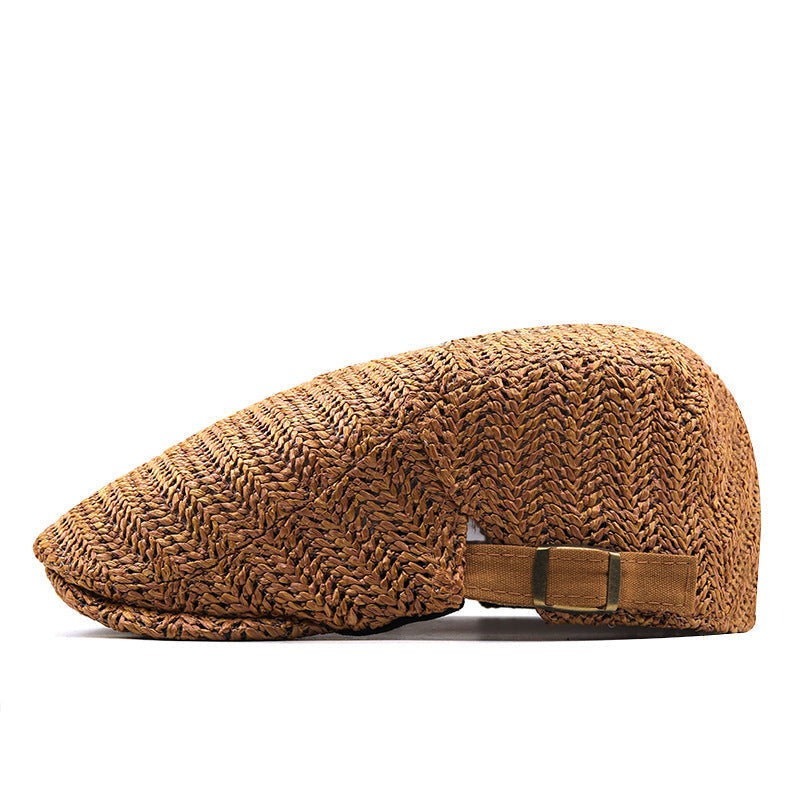 Casquette tressée pour homme en paille aérée - Casquette plate stylée pour l’été