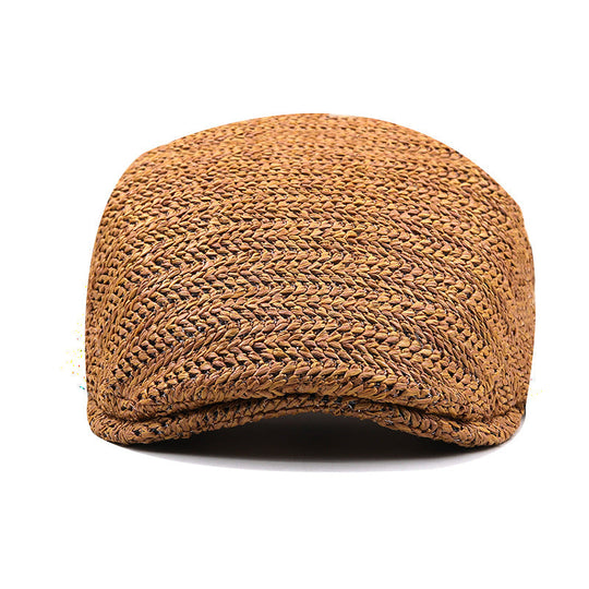 Casquette tressée pour homme en paille aérée - Casquette plate stylée pour l’été