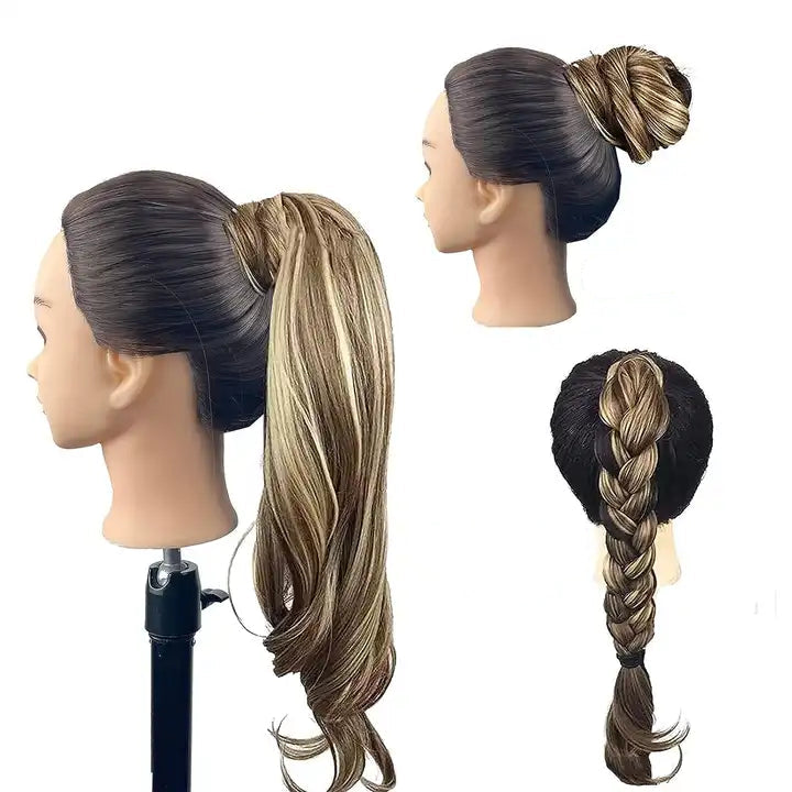 Extension per coda di cavallo | coda di cavallo a doppia treccia lunga con clip per volume e pienezza extra