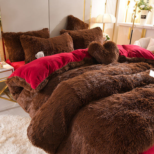 Pluchen dromen - 4 sets fleece beddengoed + hartkussen