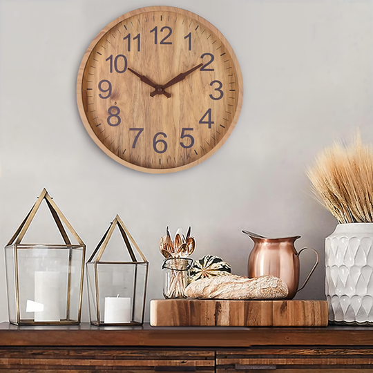WoodAura – Reloj de pared de madera silencioso con aspecto natural