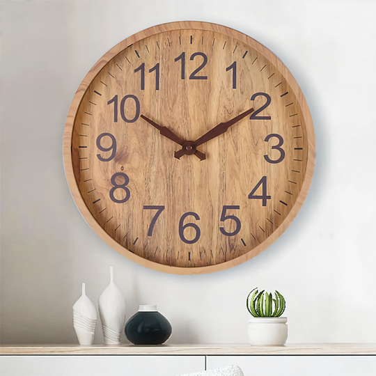 WoodAura – Reloj de pared de madera silencioso con aspecto natural