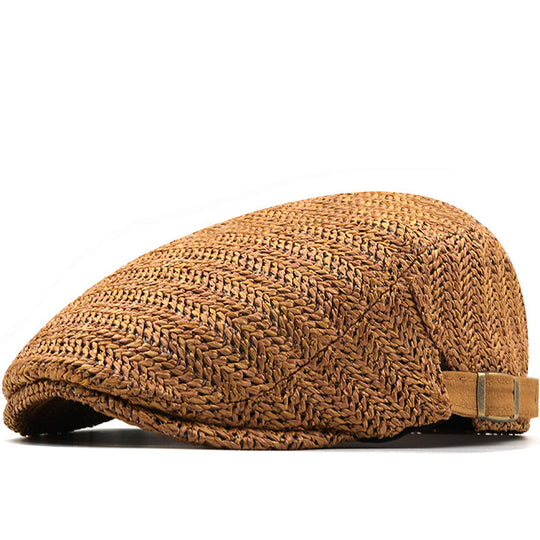 Casquette tressée pour homme en paille aérée - Casquette plate stylée pour l’été