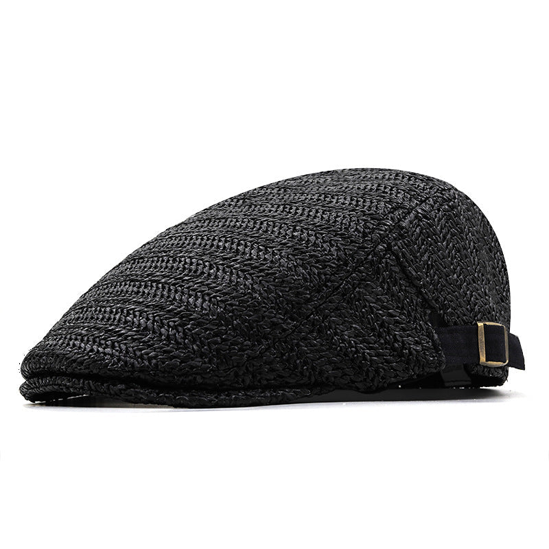 Casquette tressée pour homme en paille aérée - Casquette plate stylée pour l’été