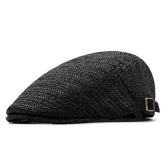 Casquette tressée pour homme en paille aérée - Casquette plate stylée pour l’été