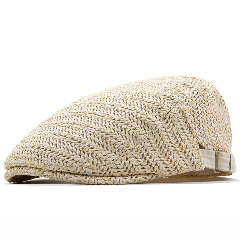 Casquette tressée pour homme en paille aérée - Casquette plate stylée pour l’été