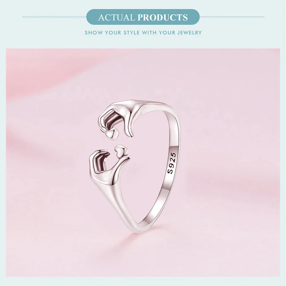 925 Sterling Silver Love Embrace Couple Ring