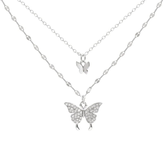 Verfijnde Zilveren Ketting Set met Glanzende Vlinder