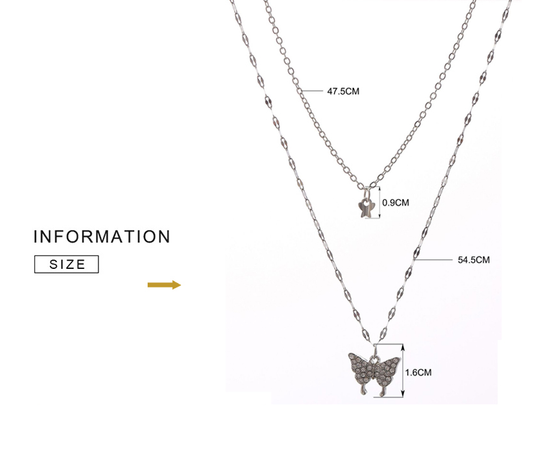 Verfijnde Zilveren Ketting Set met Glanzende Vlinder