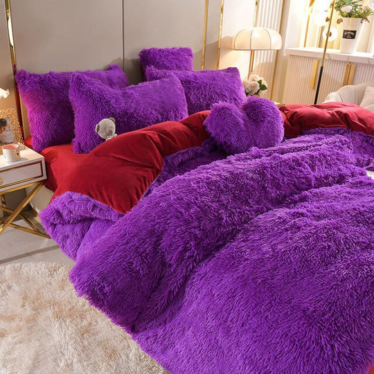 Pluchen dromen - 4 sets fleece beddengoed + hartkussen