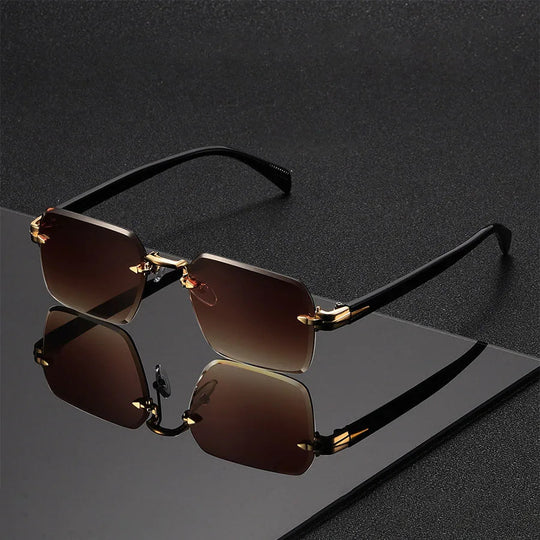 Rimless Zonnebril - Rechthoekige Shades voor Unisex