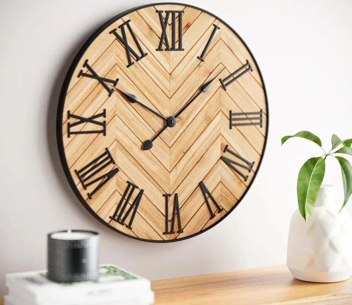 Rustic Wall Clock with Large Roman Numerals
