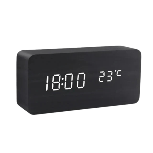Wooden Digital Alarm Clock - LED Display and Voice Control