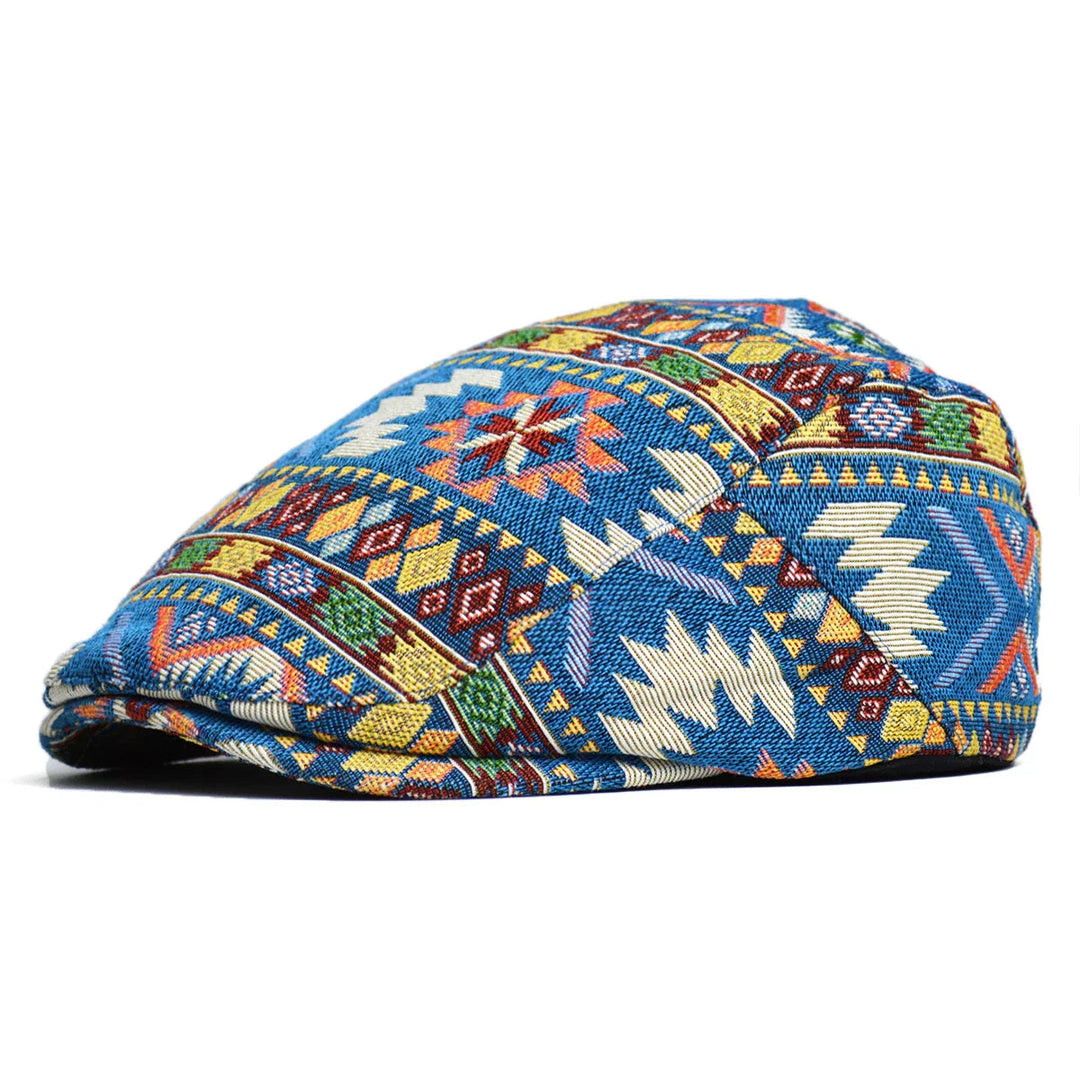 Vintage Flache Mütze mit Muster Unisex – Boho Stil