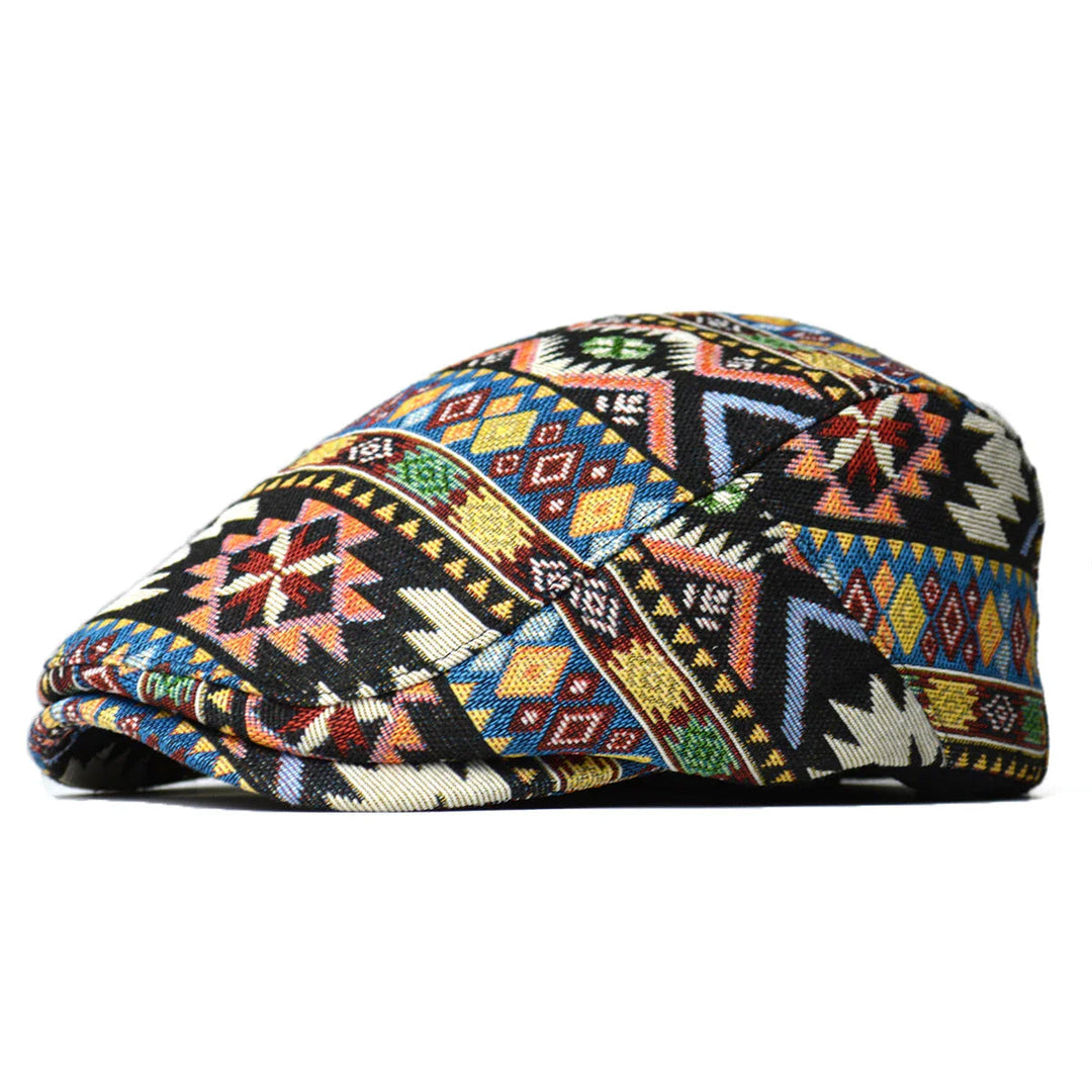 Vintage Flache Mütze mit Muster Unisex – Boho Stil