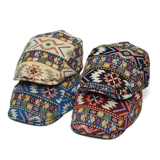 Vintage Flache Mütze mit Muster Unisex – Boho Stil