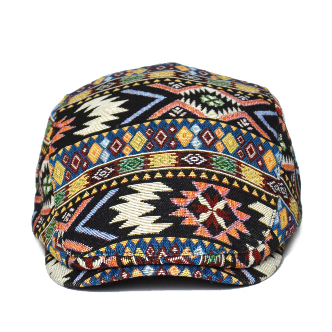Vintage Flache Mütze mit Muster Unisex – Boho Stil