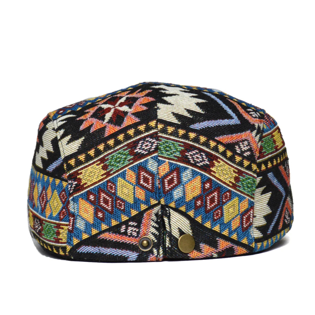 Vintage Flache Mütze mit Muster Unisex – Boho Stil